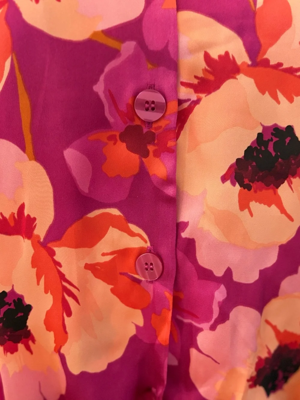 New Medium DR2 Orange Pink Floral Satin Tie Front Top